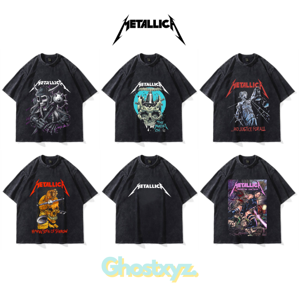 Ghostxyz T-Shirt Metallica Wash Oversize Vintage Tee Baju Kaos