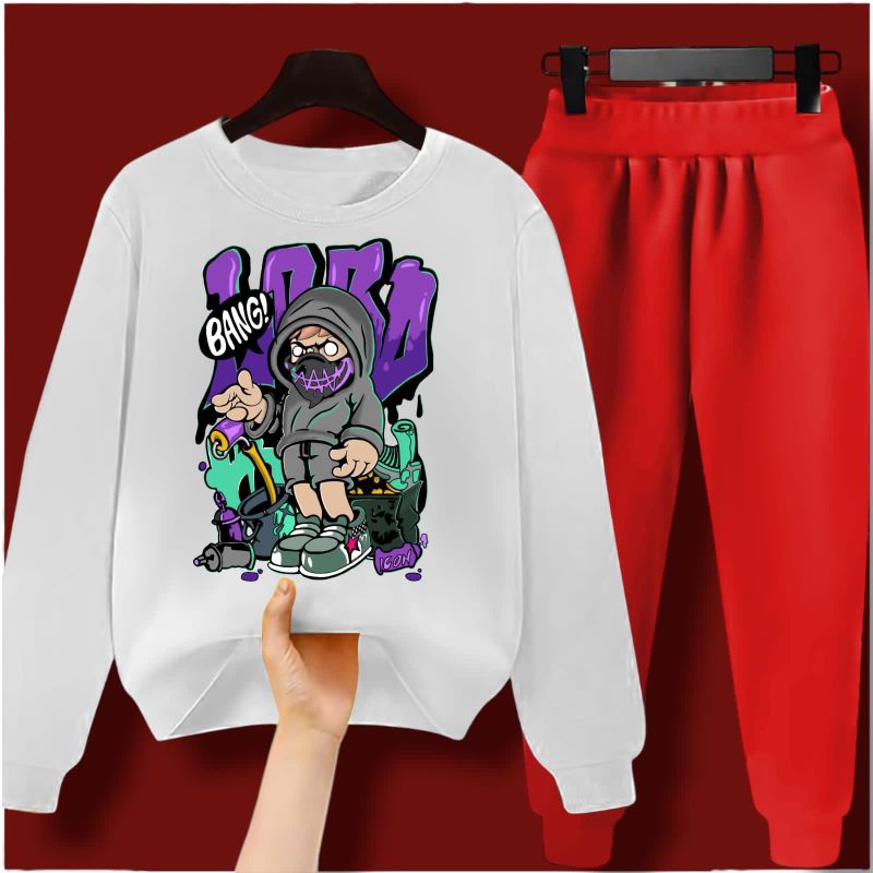 SETELAN PANJANG ANAK JOGER PUTIH MERAH GAMBAR MOBIL