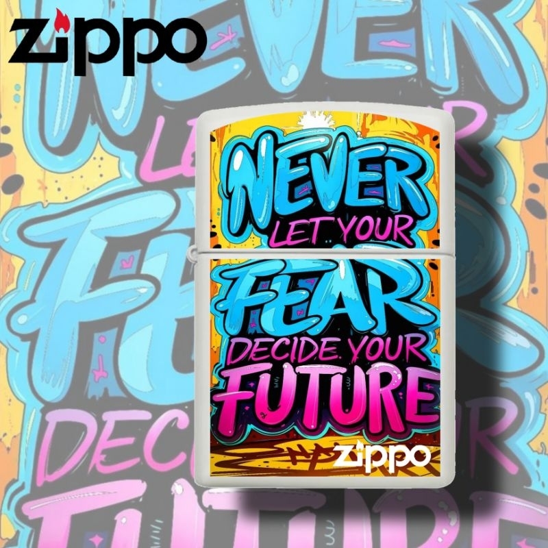 KOREK API ZIPPO YELLOW MATTE CUSTOM PRINT UV NEVER FEAR DESIGN BISA BEBAS REQUEST CUSTOM