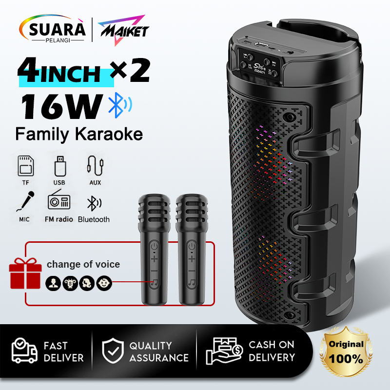 MAIKET Speaker Bluetooth Karaoke Besar Super Bass Polytron Change Voice Wireless 2 Mic Portabel Adva