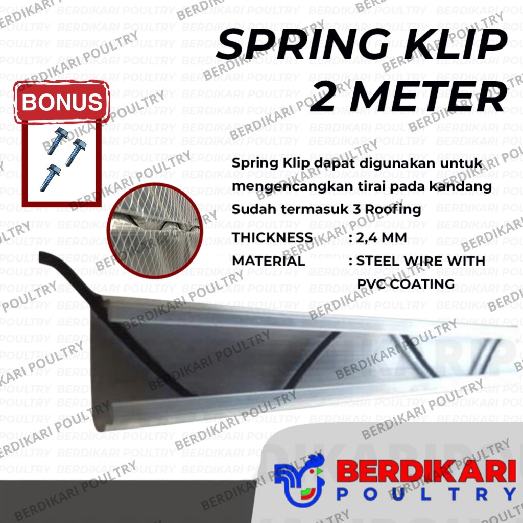Spring Clip 2 Meter ( FREE ROUFING BAJA RINGAN 3 PCS ) / Kawat Alat Pasang Plastik UV Green House / 