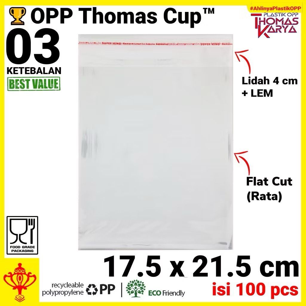 Plastik OPP 17,5x21,5 TEBAL Ekonomis | Isi 100 | Kantong Bening | Kemasan Roti Manis Bakery | Plasti