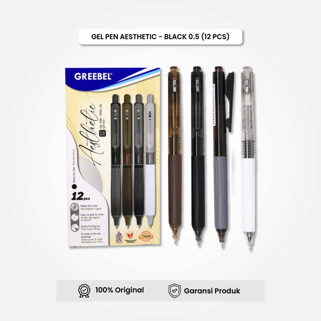 

GREEBEL Gel Pen Pulpen Pena GP-513 Aesthetic 0.5 Hitam Pulpen Grosir Termurah