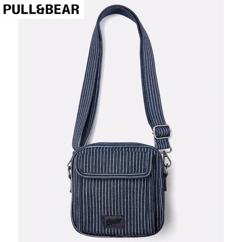 PULL&BEAR Men Striped STWD Crossbody Bag Tas Selempang Pria Pull And Bear Blue