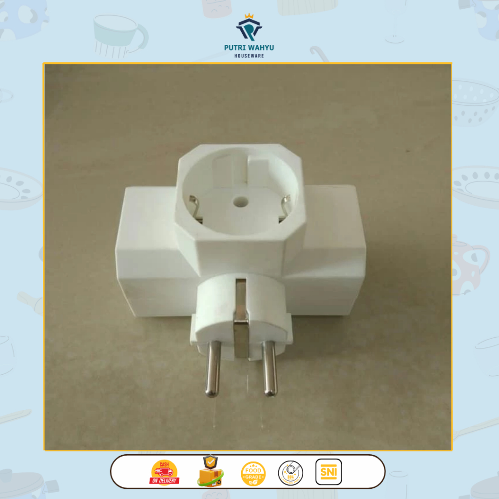 Steker T White Colokan Kaki 3 Cabang