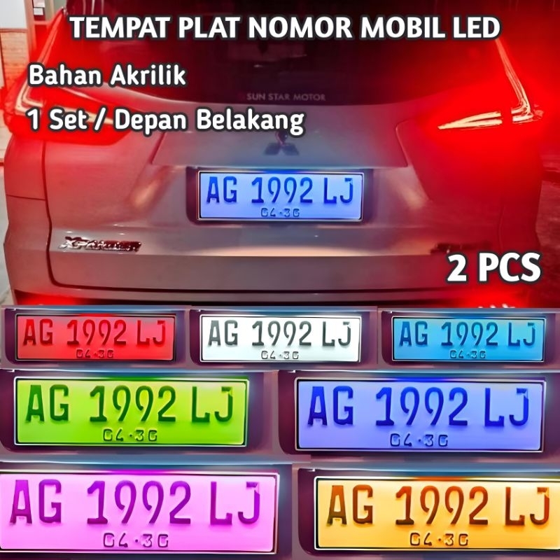 Cover/Tatakan/Tempat Plat Nomor Mobil LED Akrilik Braket Pelat Mobil Avanza/Xenia/Agya/ayla/sigra/ca