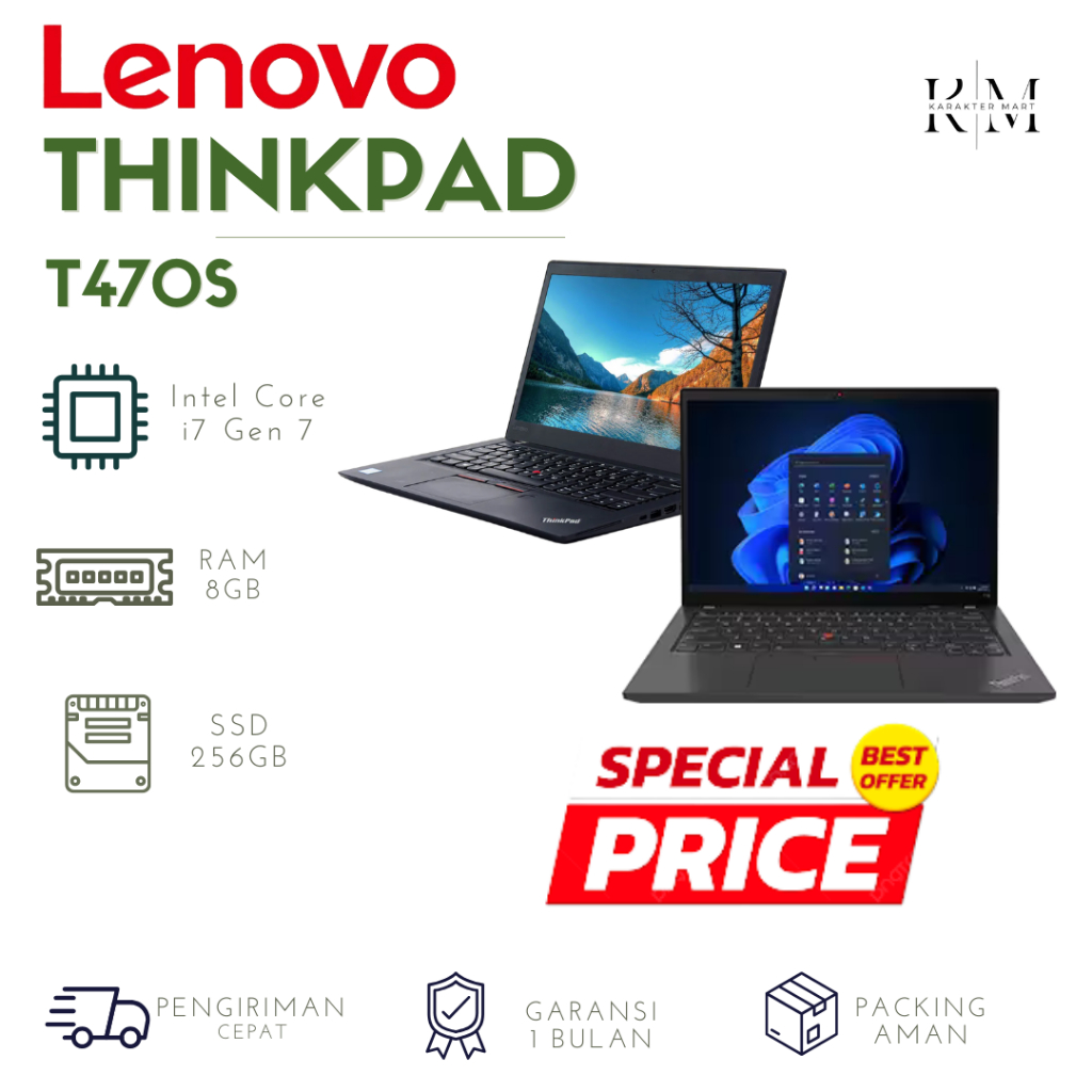 Laptop Slim Lenovo T470s Core i7 Gen 7 Ram 8GB SSD 256GB