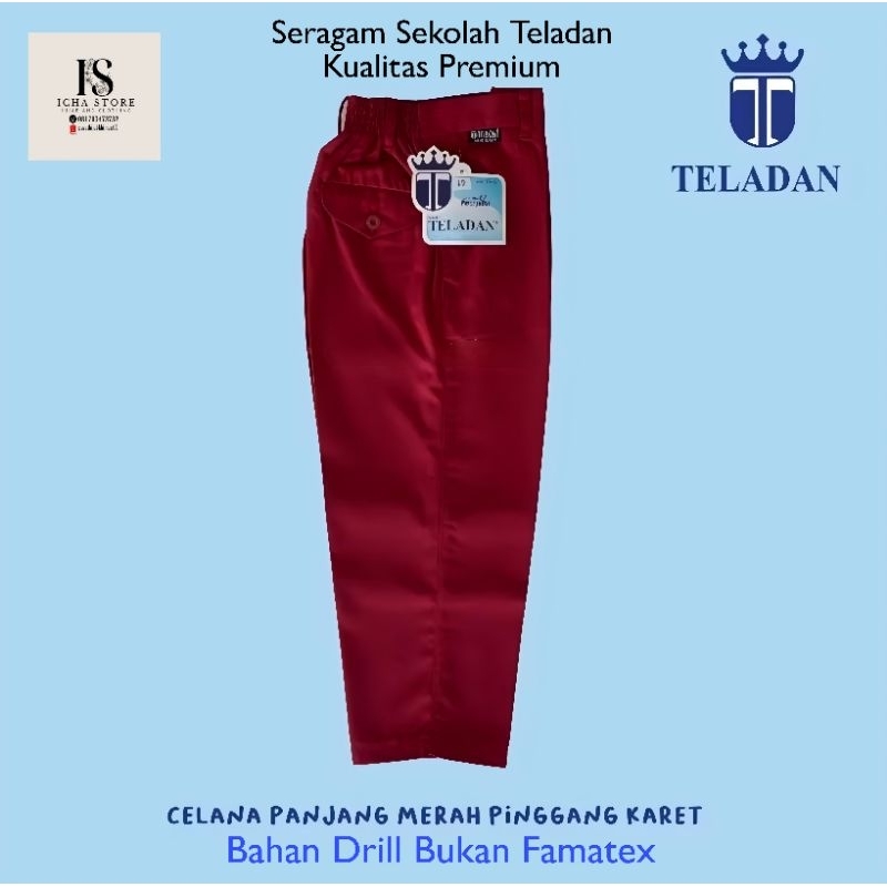 Seragam Sekolah Teladan Celana Panjang Merah SD Pinggang Karet