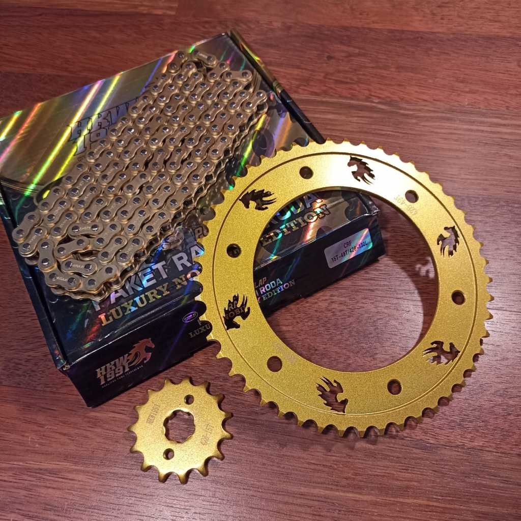 GEAR PAKET CRF150L 428HG 49/15T 130L WARNA GOLD LOGO KUDA - HKW 1991