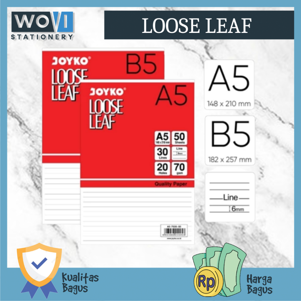 

[WOVI STATIONERY] Loose Leaf A5 Joyko / Losse Leaf B5 Joyko / Isi Binder Joyko / Kertas Refill Binder [PAK]