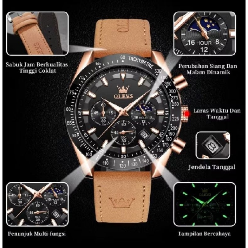 Jam Tangan Pria Kulit Anti Air Luxury Olevs