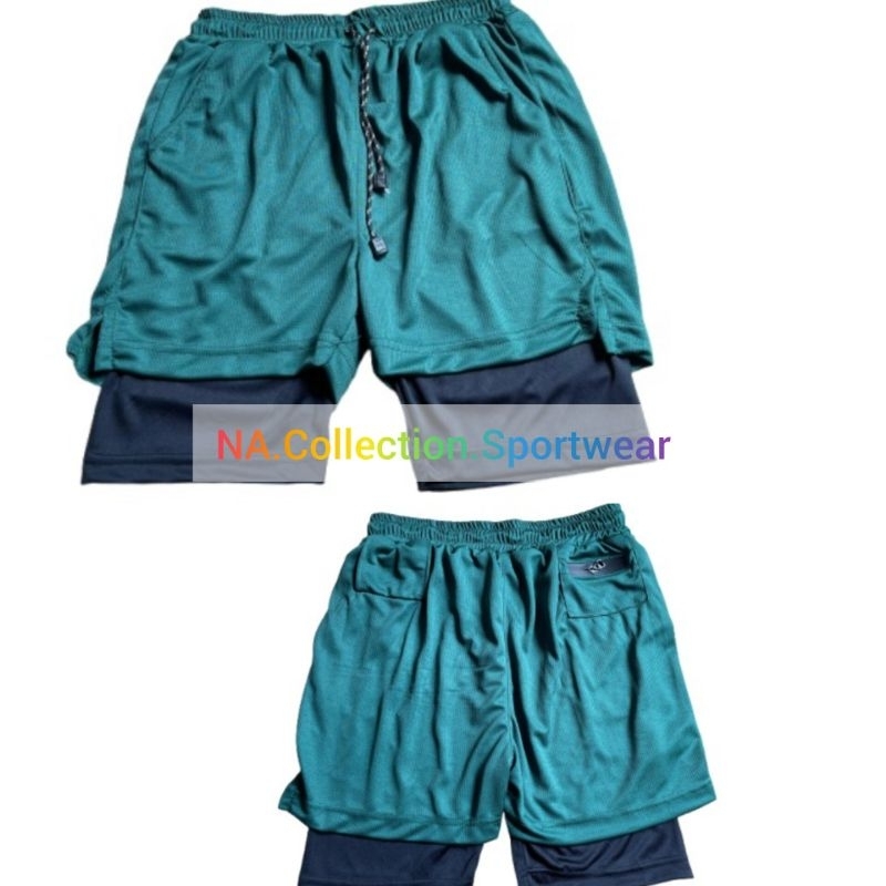 Kolor 2in1 Hijau Army Celana Pendek Kolor Sepak Bola Olahraga + Legging Pendek