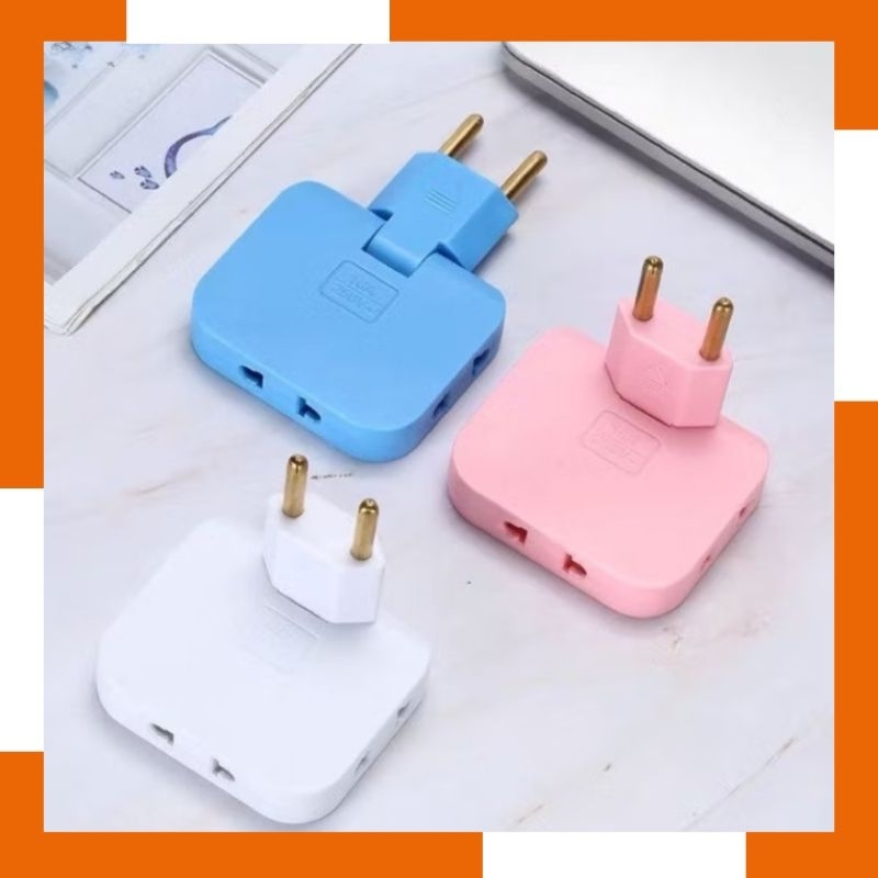 Power Soket 3in1 - Folding Socket Converter US ke EU Sambungan Colokan Kontak 3 Lubang Dapat Berputa