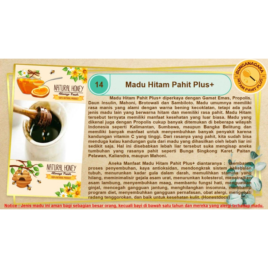

MADU HITAM PAHIT PLUS+ ASLI 300 ML = 0,5 KG | 700 ML = 1 KG | 1L = 1,5 KG BUNGANAGARA PURE HONEY