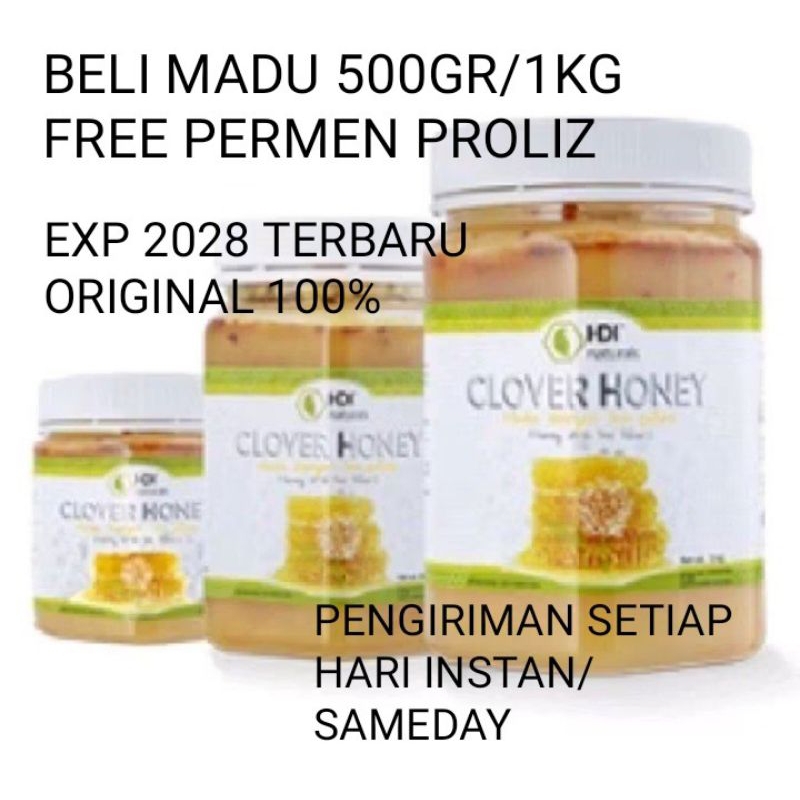 

madu clover honey 1kg,500gr,250gr original segel 2028 free sendok kayu