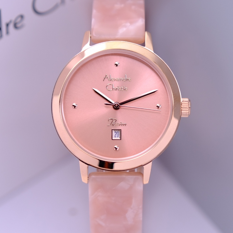Alexandre Christie Wanita Original Warna Rose Gold Pink - AC2B74 - All Stainless Steel + Acetate Ban