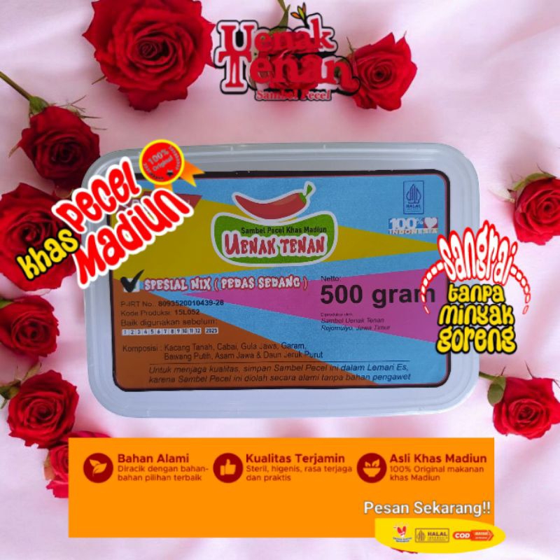 

Sambal Kacang Spesial Mix Bumbu Sambel Pecel Madiun Asli Sangrai Kemasan Mika Uenak Tenan 500 gram