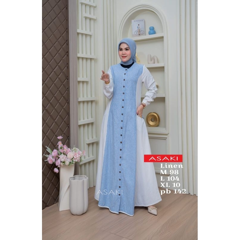Gamis asaki original , Gamis LINEN , gamis casual , gamis terlaris , gamis  flanel  , gamis denim
