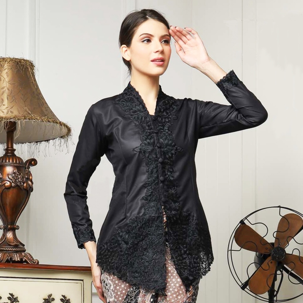 Kebaya Warna Hitam Elegan Lengan Panjang Encim Modern