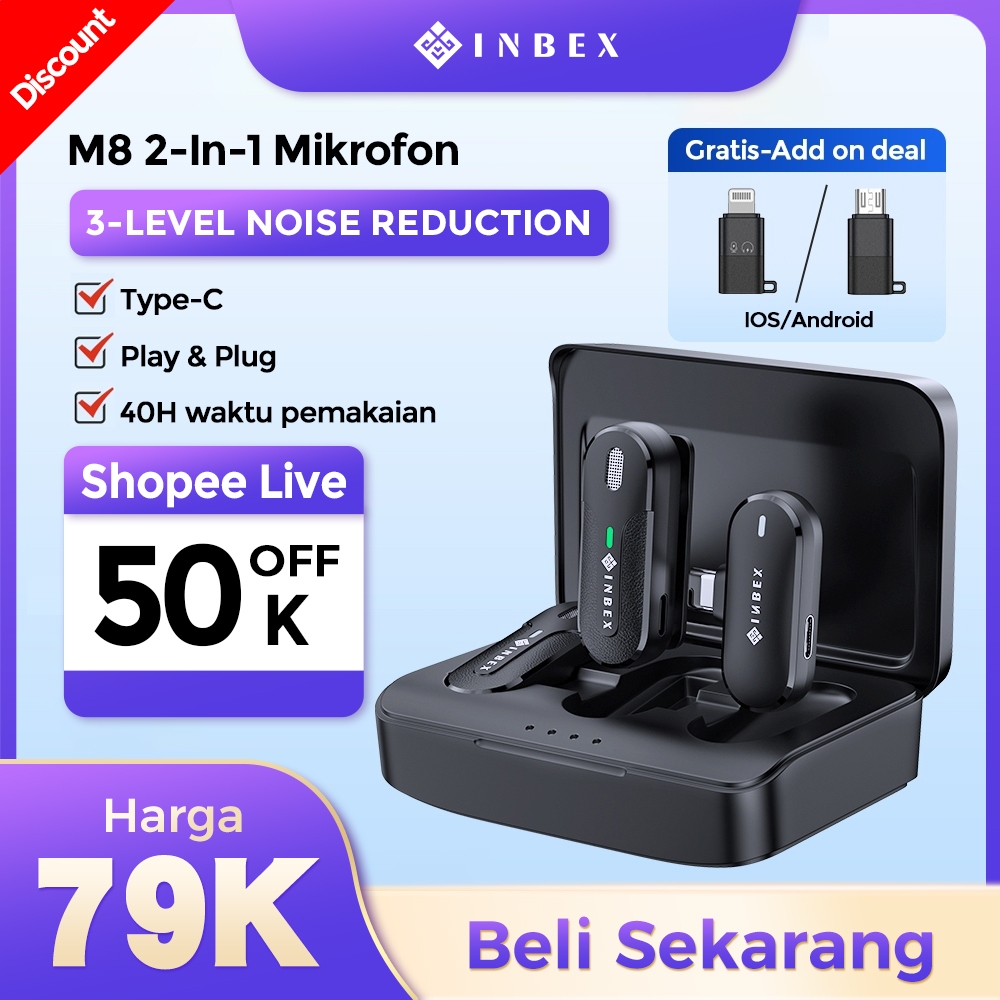 INBEX Wireless Microphone Lavalier Microphone Bluetooth youtuber/Nirkabel Mic Clip on Audio Video  M