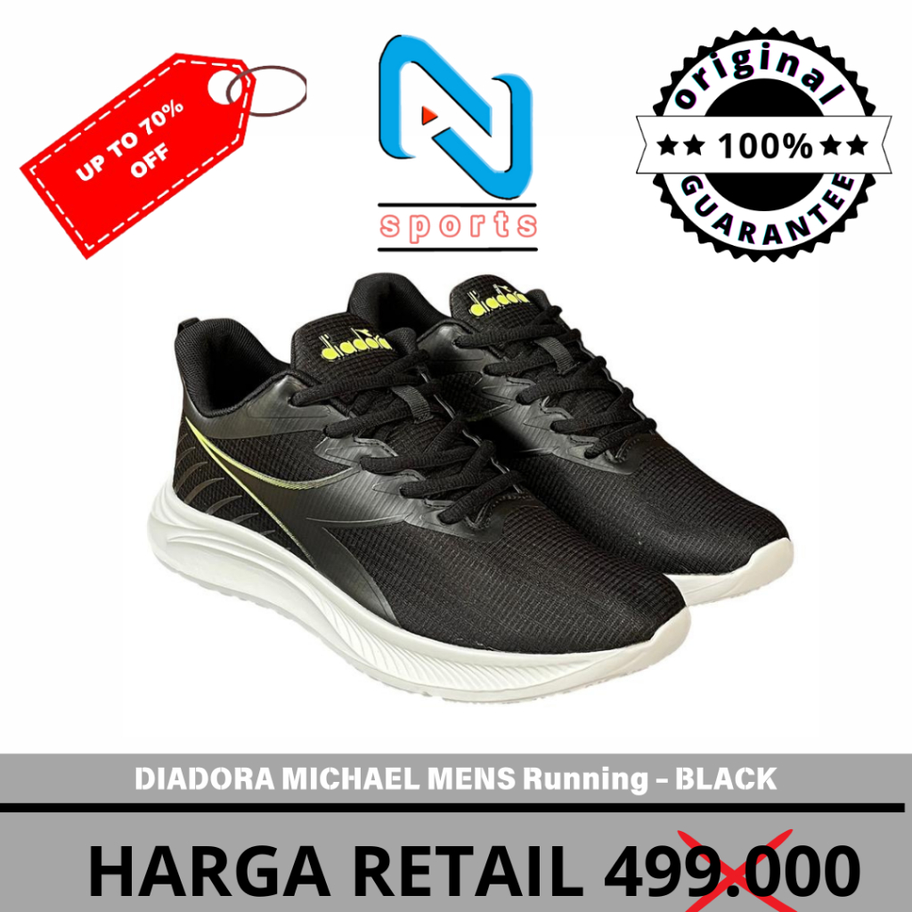 Sepatu Lari Diadora Michael Men's Running Shoes - Black Original 100%