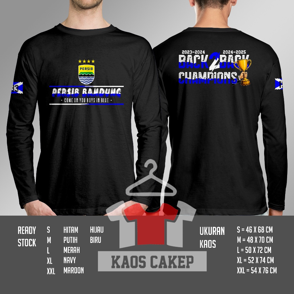Kaos PERSIB BANDUNG Come On You Boys In Blue CHAMPIONS Desain Terbaru Lengan Panjang Baju Distro