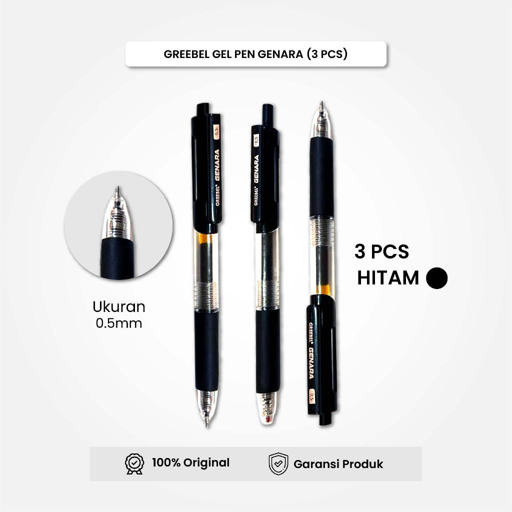 

GREEBEL Gel Pen Pulpen Pena GP-508 Genara Hitam 0.5 (3PCS/SET) / Pulpen Gel Murah Grosir