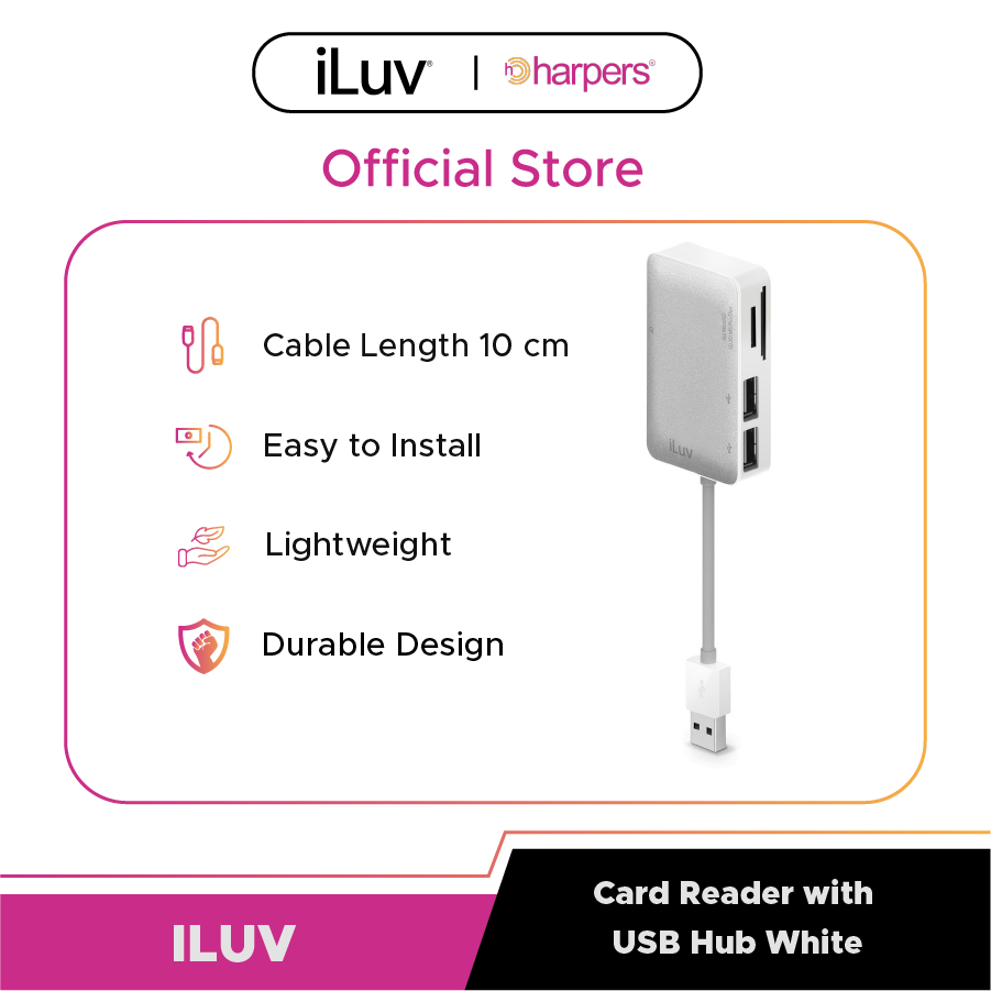 ILUV Card Reader with USB Hub White