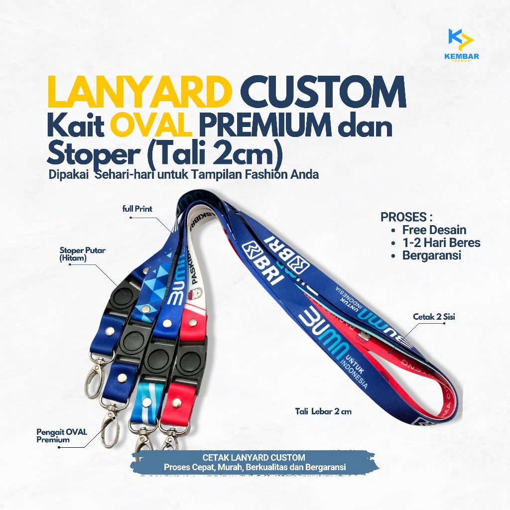 

Lanyard Custom Printing Pengait OVAL Tali Lebar 2cm