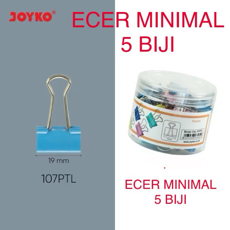 

( ECER Min.5 Biji ) Binder Clip Joyko 107-PTL / Binder Klip Joyko Polos