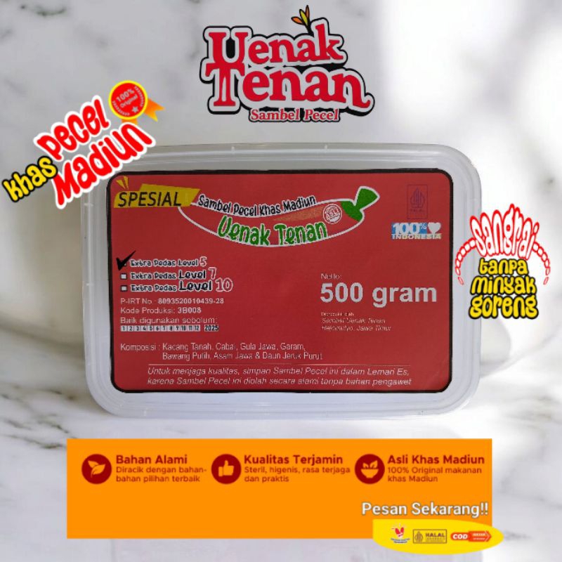 

Sambal Kacang Extra Pedas Level 5 Bumbu Sambel Pecel Madiun Asli Sangrai Uenak Tenan 500 gram