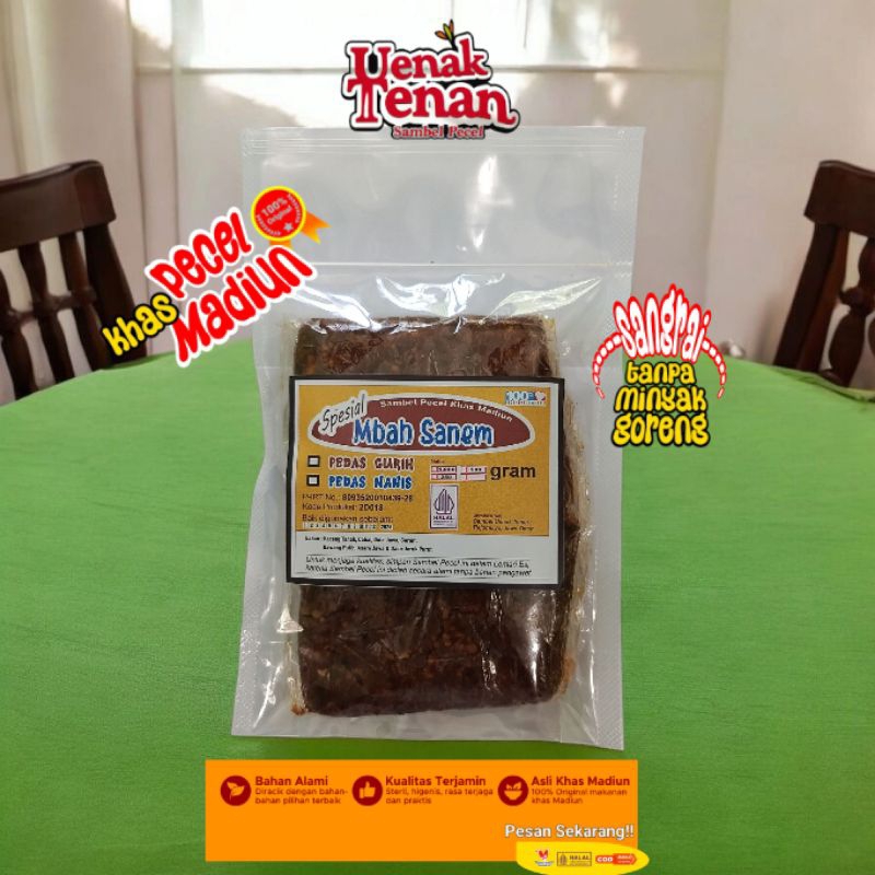 

Sambal Kacang Bumbu Sambel Pecel Madiun Asli Sangrai Spesial Kemasan Standing Pouch 250 gram Merek Mbah Sanem
