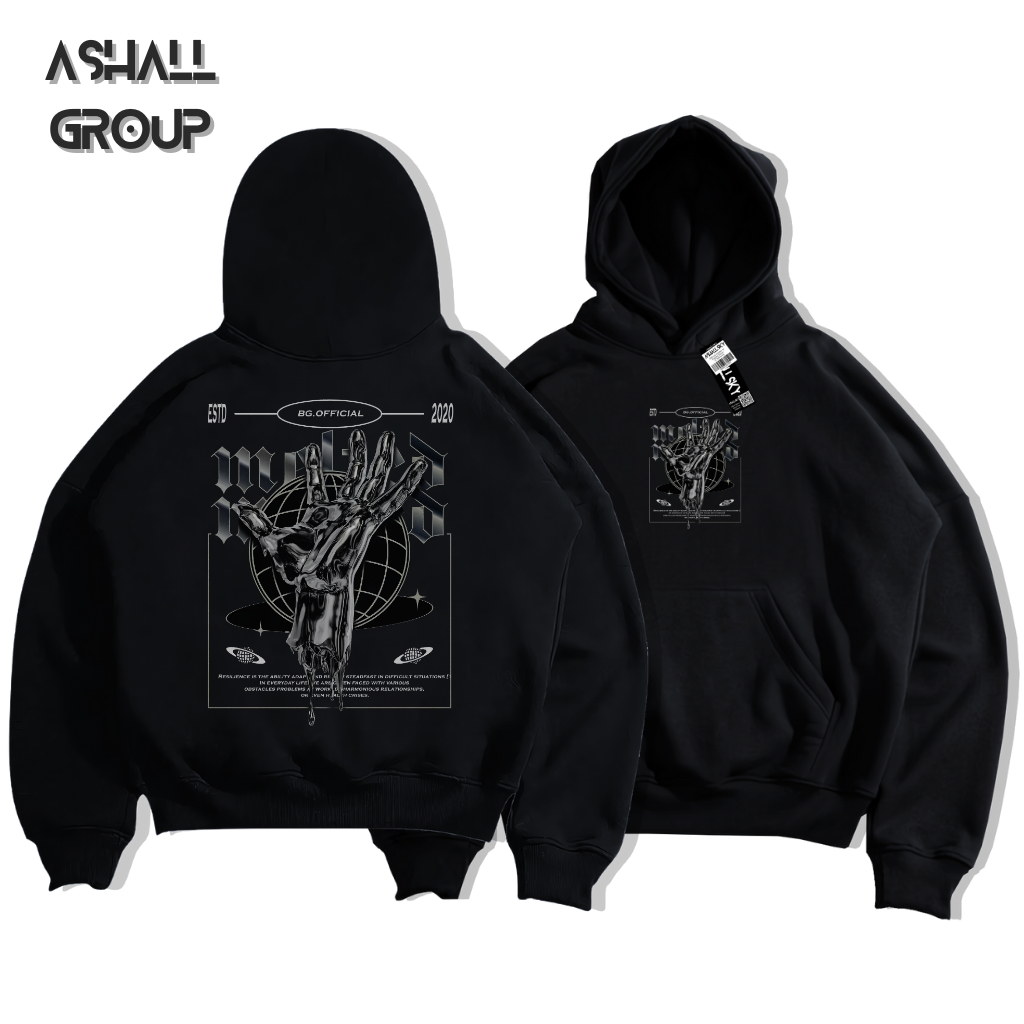 Wahyu Hoodie Boxy Unisex Pria Wanita Warna Hitam  Motif Hand Oversize