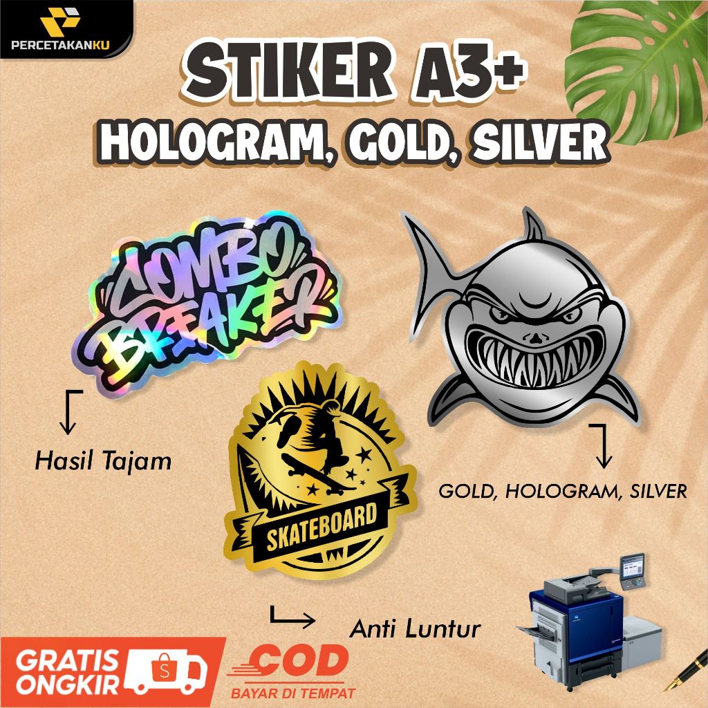 

Cetak Stiker / Print Sticker Gold, Silver & Hologram A3+ KISS CUT