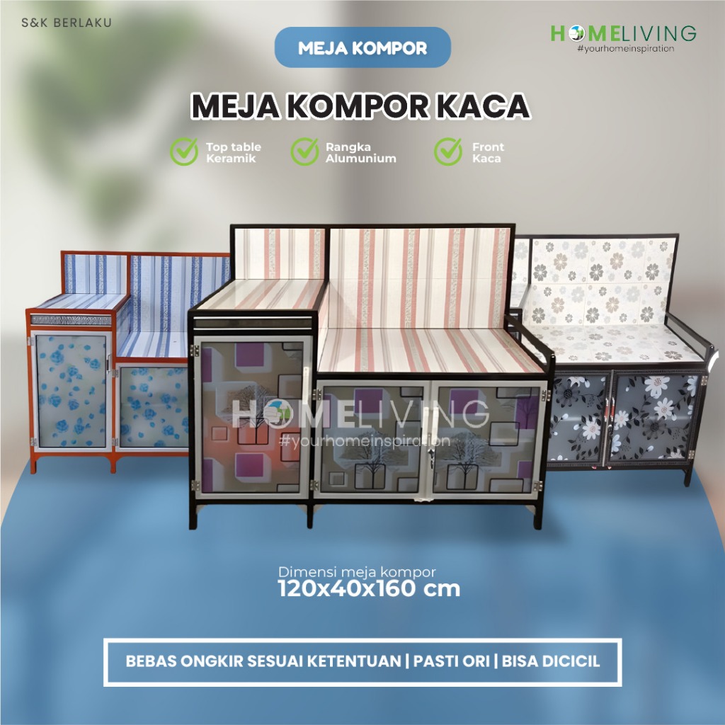 HOMELIVING - MEJA KOMPOR KACA - MEJA DAPUR - MEJA KACA - RAK KACA - RAK DAPUR KACA - MEJA KACA SERBA