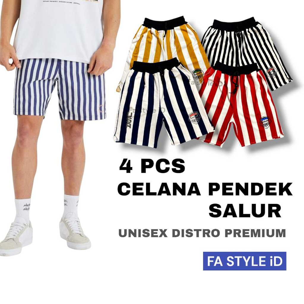 Paket 4 pcs Celana Pendek Boxer Salur Pria Wanita Dewasa Jumbo| Celana Kolor santai| Katun Pantai
