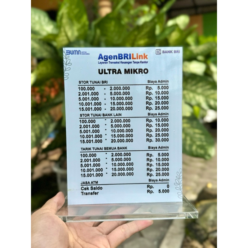 

(BISA GANTI TARIF) AKRILIK MEJA AGEN BANK BRILINK BRI BRI-LINK UKURAN 15x20cm BAHAN TEBAL