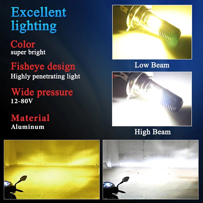 pengiriman cepat Lampu Depan Motor Lampu LED Utama Motor H4 H6 Super Terang Depan Lampu AC - DC