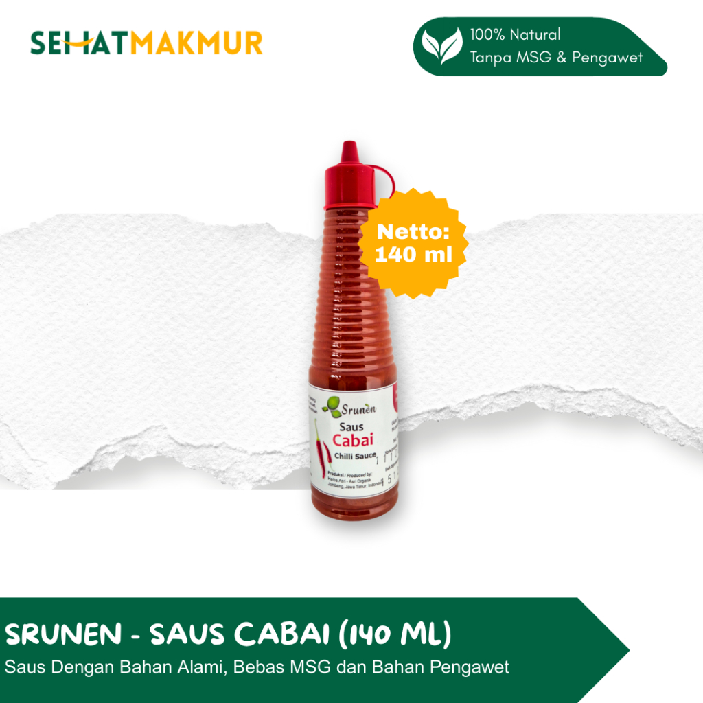 

Srunen - Saus Cabai Alami 140 ml (Bebas Gluten, Tanpa MSG & Pengawet)