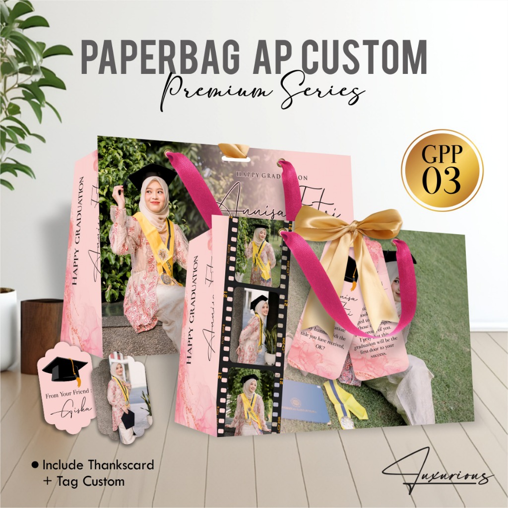 

PAPER BAG KADO WISUDA CUSTOM FREE FOTO - TAS PAPERBAG GRADUATION BAHAN AP TEBAL