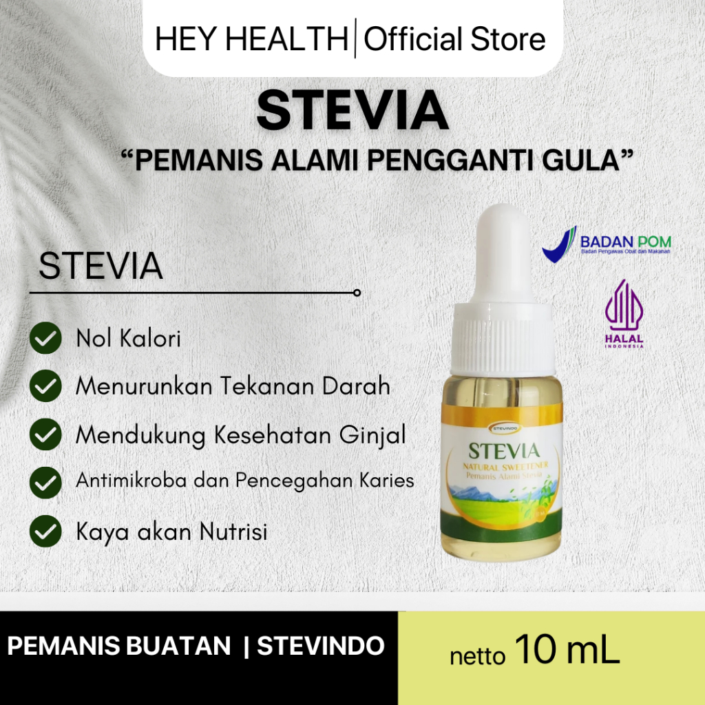 

Hey Health X Stevindo - Stevia Cair 10ML Pemanis Alami Pengganti Gula 0 Kalori Sweet Stevia Liquid Pure Sweetness