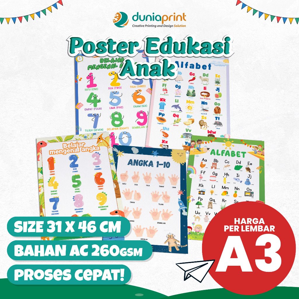 

Poster Edukasi Anak | Poster Belajar Alfabet | Poster Belajar Angka | Poster Berhitung | Poster Membaca | Poster | Dunia Print