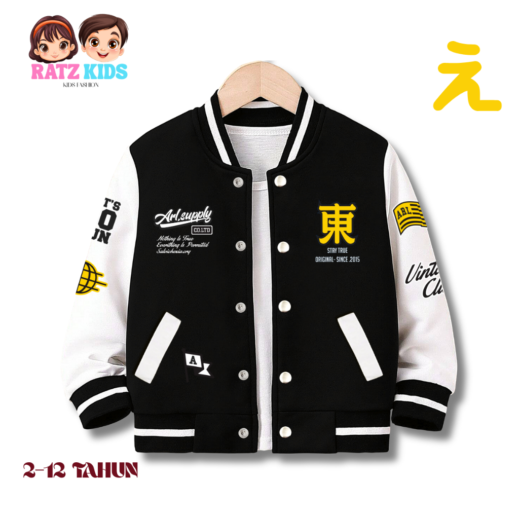 jaket anak laki laki perempuan varsity Ratz kids  umur 2-12 tahun/ sablon DTF premium/jaket anak han