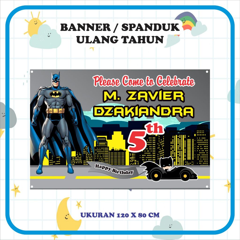 Banner Ulang Tahun / Backdrop Ultah / Spanduk Ulang Tahun Custom TEMA BATMAN