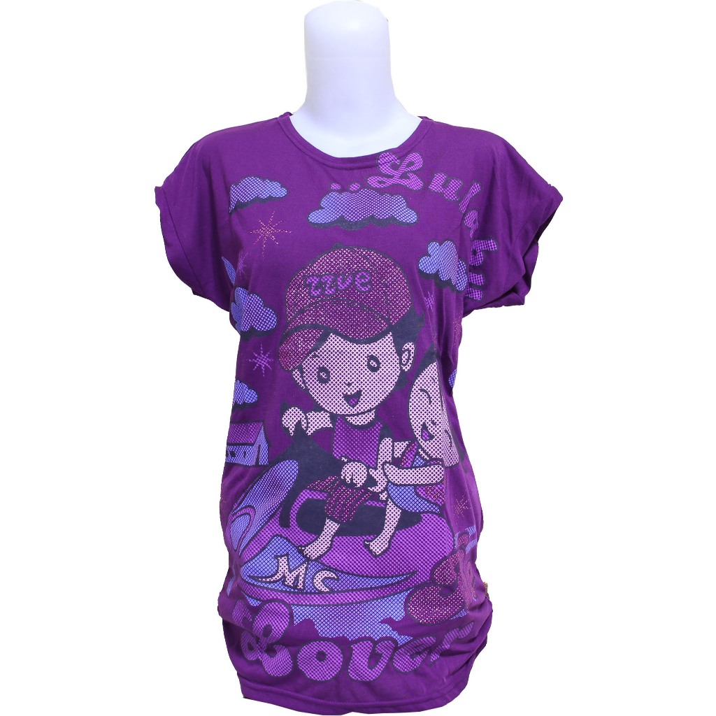 Busana Baju Pakaian Fashion Wanita Atasan Kemeja Blus Blouse Lengan Pendek Kaos Katun Lulaby Ungu