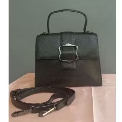 Tas Original Oryany Mini Sling Black Leather Crossbody Bag Preloved