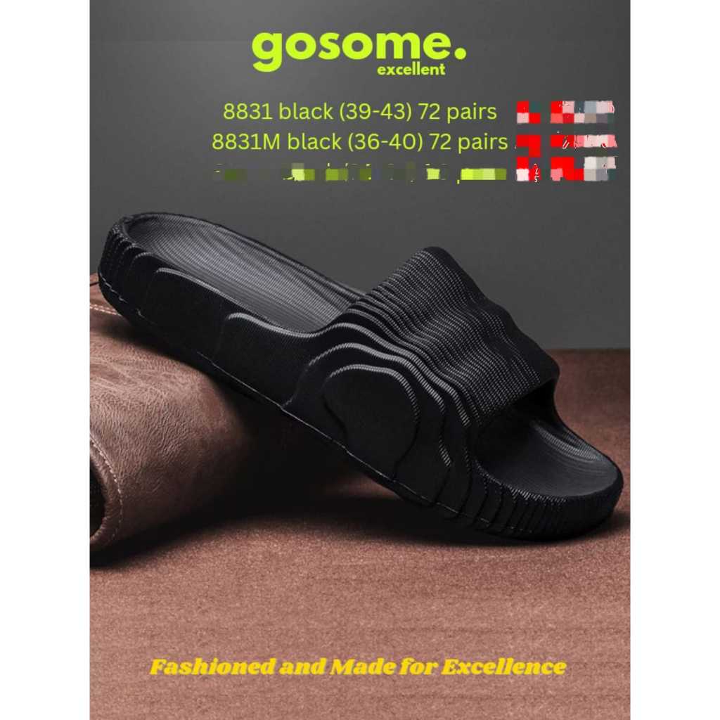 Sandal Pria Wanita Karet Jelly Sendal Flat Selop Rumah GOSOME PAKIE Slipper Sepatu Sendal Black