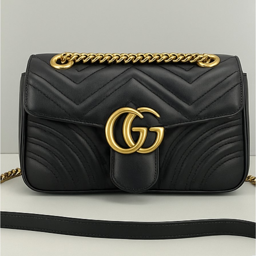 GUCCI Marmont 443497 - Tas Bahu & Selempang Rantai, Logo G Ganda