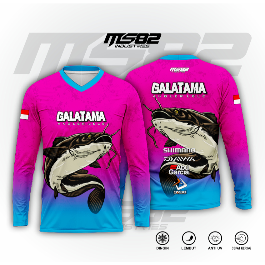 MS82 Jersey Macing Galatama Lele VARIAN PINK Jersey Mancing Custom Pria Wanita Tambah Nama Dan Logo