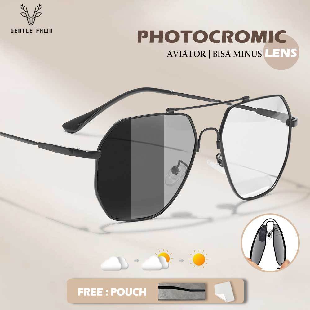 Gentle Fawn Kacamata Lensa  Photochromic Style Aviator Bahan Metal Kuat Kokoh Fashion Pria Wanita Bi
